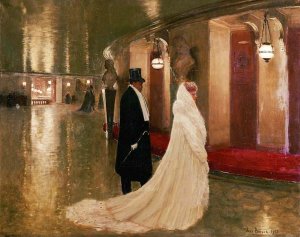 An Elegant Couple Entering a Box at the Paris Opera by Jean Beraud Oil Painting