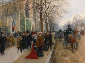 Apres L'office a L'eglise De La Sainte Trinite, Noel 1890 by Jean Beraud Oil Painting