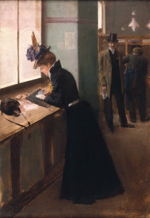 At the Telegraph by Jean Beraud Oil Painting