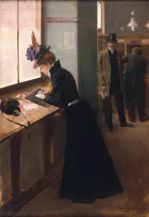 At the Telegraph Oil painting by Jean Beraud