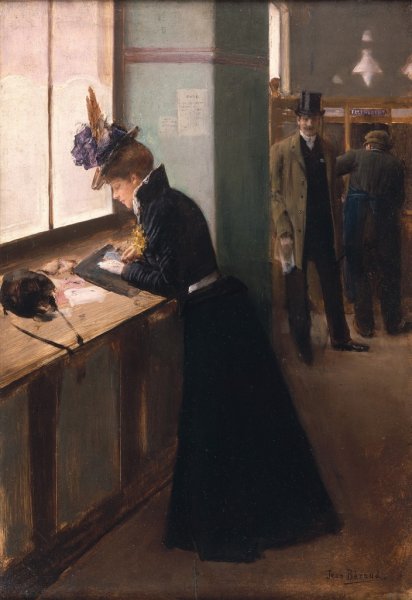 At the Telegraph by Jean Beraud - Hand-Painted Oil Painting Reproduction
