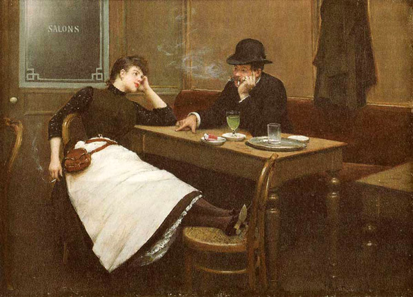 Au Cafe by Jean Beraud - Hand-Painted Oil Painting Reproduction