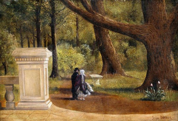 Couple Walking in the Park by Jean Beraud - Hand-Painted Oil Painting Reproduction