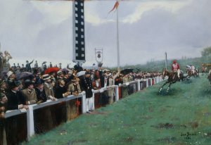 Courses a Longchamp ; l'arrivee au poteau by Jean Beraud Oil Painting