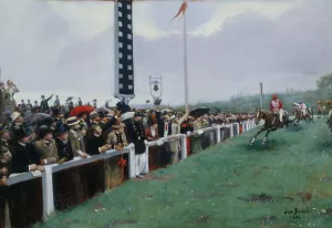 Courses a Longchamp ; l'arrivee au poteau by Jean Beraud Oil Painting