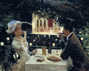 Dinner at Les Ambassadeurs painting by Jean Beraud