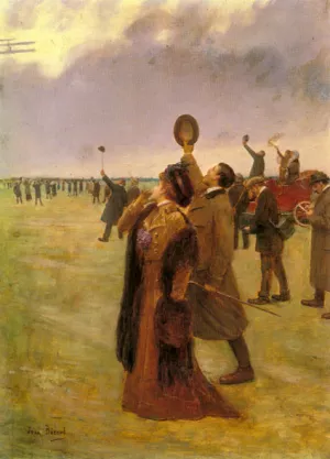 Envole d'un Biplan Type Wright Oil painting by Jean Beraud
