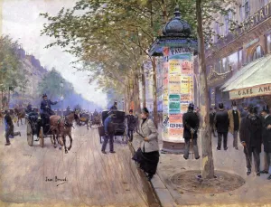 Hailing a Cab Outside the Cafe Americain by Jean Beraud - Oil Painting Reproduction