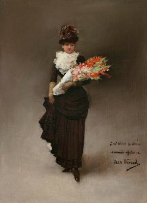 Jeune femme au bouquet de fleurs by Jean Beraud Oil Painting