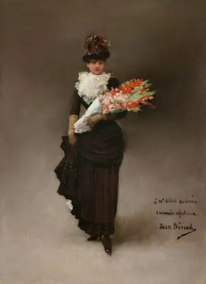 Jeune femme au bouquet de fleurs by Jean Beraud Oil Painting