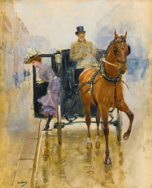 Jeune Femme Descendant D'un Fiacre by Jean Beraud Oil Painting