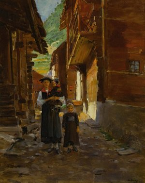Jeune Femme Et Enfants Dans Un Paysage De Montagne by Jean Beraud Oil Painting