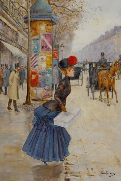 Jeune Femme Traversant Le Boulevard by Jean Beraud - Hand-Painted Oil Painting Reproduction