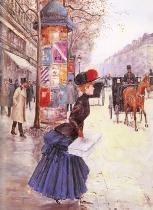 Jeune Femme Traversant le Boulevard by Jean Beraud - Oil Painting Reproduction