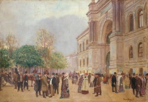 La sortie du Salon, au Palais de l'Industrie by Jean Beraud Oil Painting
