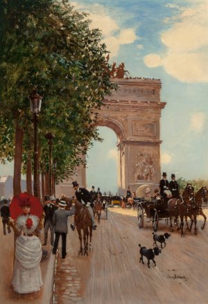 L'Arc de Triomphe, Champs-Elysees by Jean Beraud Oil Painting