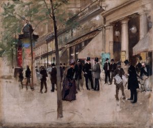 Le boulevard Montmartre, devant le theatre des Varietes, l'apres-midi by Jean Beraud Oil Painting