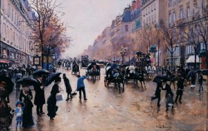 Le boulevard Poissoniere sous la pluie by Jean Beraud Oil Painting
