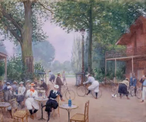 Le Chalet du Cycle au bois de Boulogne Oil painting by Jean Beraud