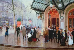 Outside the Vaudeville Theatre, Paris by Jean Beraud - Oil Painting Reproduction