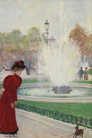 Parisienne au rond-point des Champs-elysees Oil painting by Jean Beraud