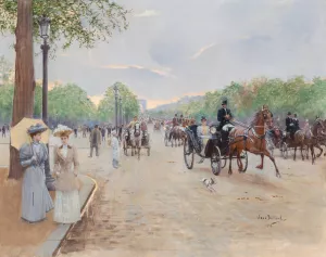 Sur les Champs elysees Oil painting by Jean Beraud