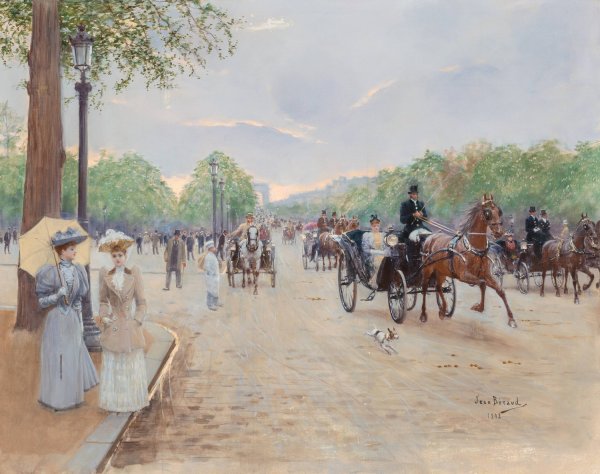 Sur les Champs elysees  by Jean Beraud - Hand-Painted Oil Painting Reproduction