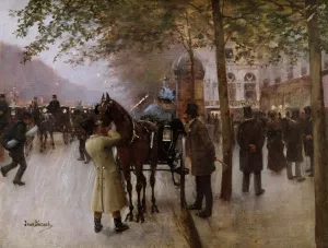 The Boulevards, Evening in Front of the Cafe Napolitain by Jean Beraud Oil Painting