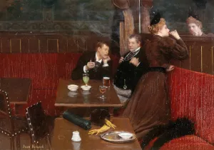 Trois personnages dans un cafe by Jean Beraud Oil Painting