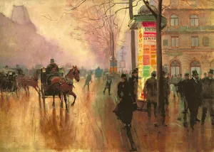 Voitures sur le Boulevard des Italiens painting by Jean Beraud