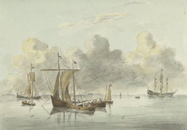 Boten in stil water  by Jean Bernard - Hand-Painted Oil Painting Reproduction