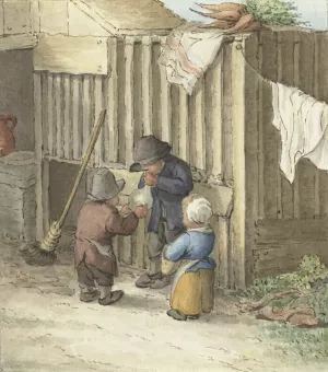 Drie kinderen spelend met een varkensblaas Oil painting by Jean Bernard