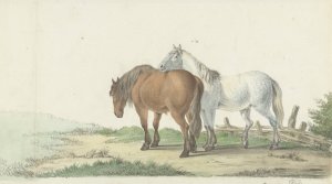 Een bruin en wit paard op een weg naast een hek by Jean Bernard Oil Painting