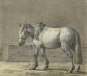 Staand paard in een stal, naar links by Jean Bernard Oil Painting