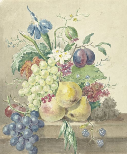 Stilleven van bloemen en vruchten  by Jean Bernard - Hand-Painted Oil Painting Reproduction