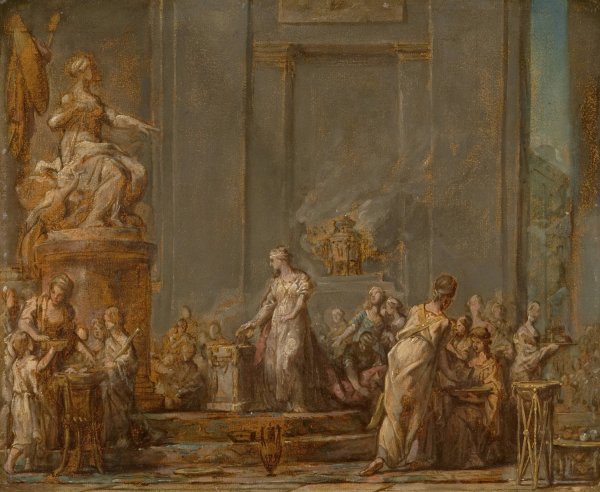 Dido's Sacrifice to Juno  by Jean Bernard Restout - Hand-Painted Oil Painting Reproduction