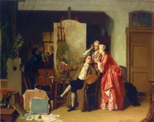 A Visit to Watteau's Studiio by Jean Carolus Oil Painting
