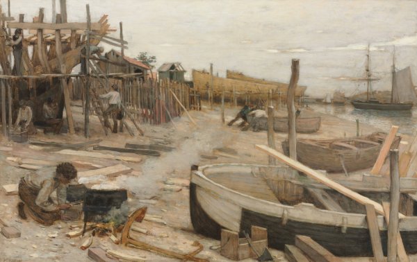 The Boatyard  by Jean Charles Cazin - Hand-Painted Oil Painting Reproduction