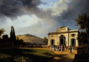 Le Pavillon de Bagatelle, actuel Bois de Boulogne, actuel 16eme arrondissement by Jean-Charles Joseph Remond Oil Painting
