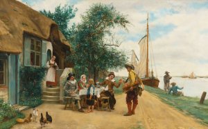 An act of kindness by Jean Charles Meissonier Oil Painting