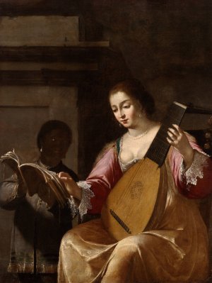 Woman Playing a Lute by Jean Daret Oil Painting