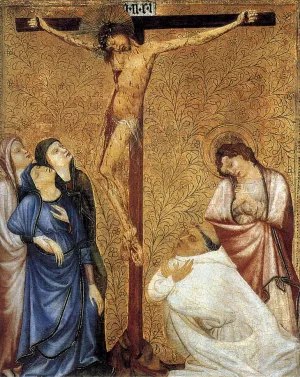 Christ on the Cross with a Praying Carthusian Monk by Jean De Beaumetz Oil Painting