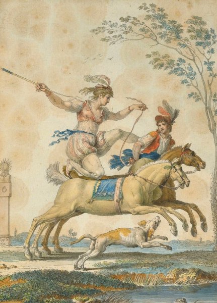 Equestrian Acrobats by Jean Demosthene Dugourc - Hand-Painted Oil Painting Reproduction