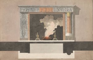 Ontwerp voor schoorsteen in Egyptische stijl by Jean Demosthene Dugourc Oil Painting
