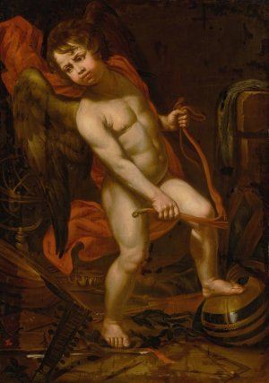 Cupid breaking his bow by Jean Ducamps Oil Painting