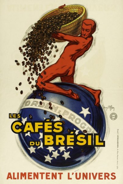 Les Cafes  Du Bresil Alimentent L'univers  by Jean D'Ylen - Hand-Painted Oil Painting Reproduction