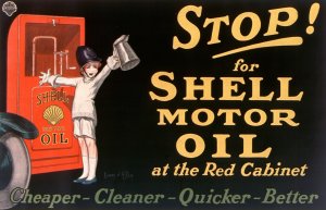 Stop! for Shell motor oil at the Red Cabinet by Jean D'Ylen Oil Painting