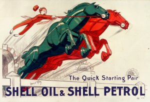 The Quick-starting pair Shell oil and Shell petrol by Jean D'Ylen Oil Painting
