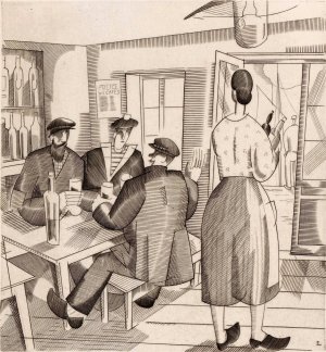 Cafeinterieur met klanten en serveerster by Jean Emile Laboureur Oil Painting