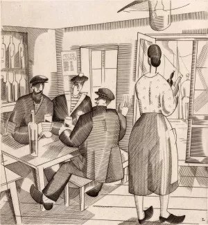 Cafeinterieur met klanten en serveerster Oil painting by Jean Emile Laboureur